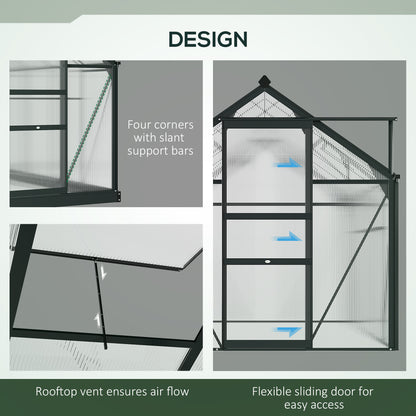 6 x 4ft Polycarbonate Greenhouse, Large Walk-In Green House with Slide Door and Window