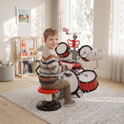 Kids Drum Set for Beginners, Drum Kit with Toy Microphone, Cymbal, Pedal & Drumsticks, Educational Musical Toy, Red