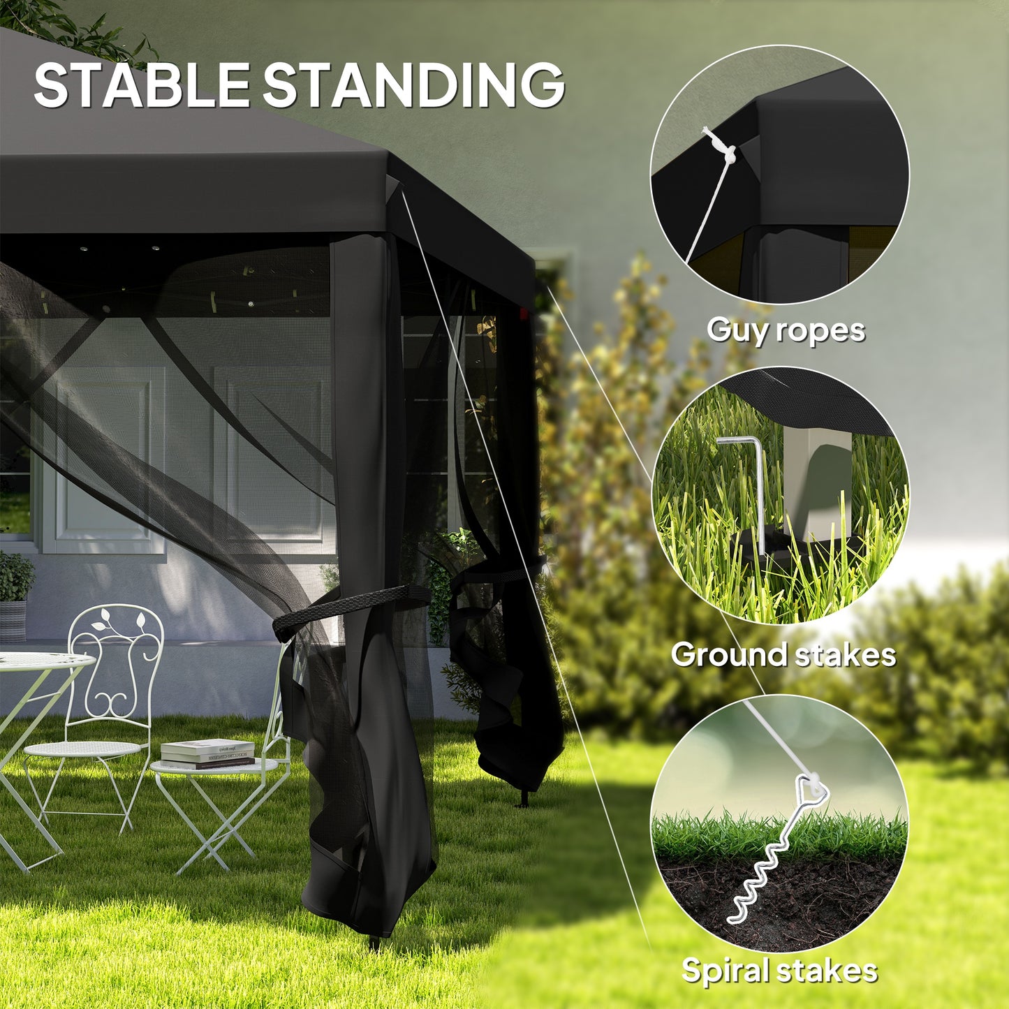3 x 3 m Pop Up Gazebo, 420D Garden Tent Canopy with Removable Mesh Sidewall Netting, Carry Bag for Garden Patio Outdoor