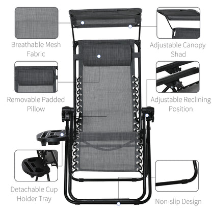 Foldable Reclining Garden Chair with Headrest, Zero Gravity Deck Sun Lounger Seat Chair with Footrest, Armrest