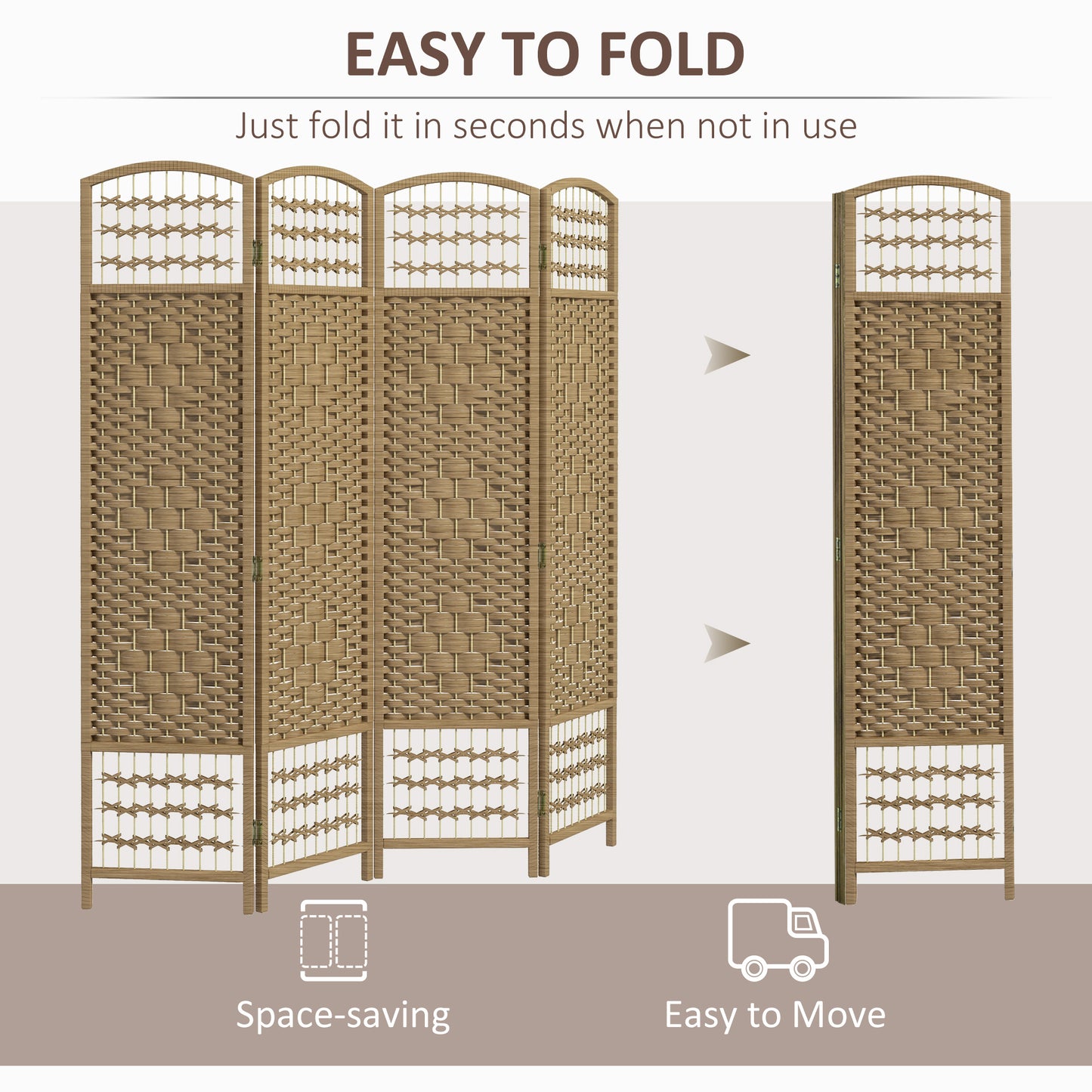 4 Panel Folding Room Divider, Privacy Screen, Paravent Partition Separator for Living Room, Bedroom, Natural