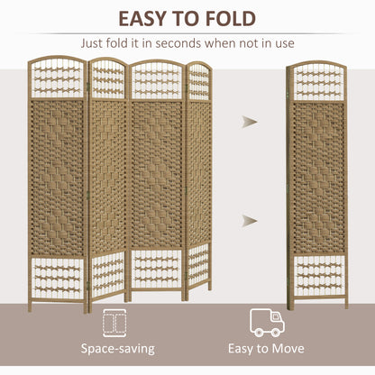 4 Panel Folding Room Divider, Privacy Screen, Paravent Partition Separator for Living Room, Bedroom, Natural