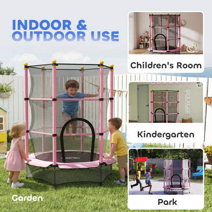 4.6FT/55" Kids Trampoline with Enclosure Net, Outdoor Indoor Use, for Ages 3-10 Years, Pink