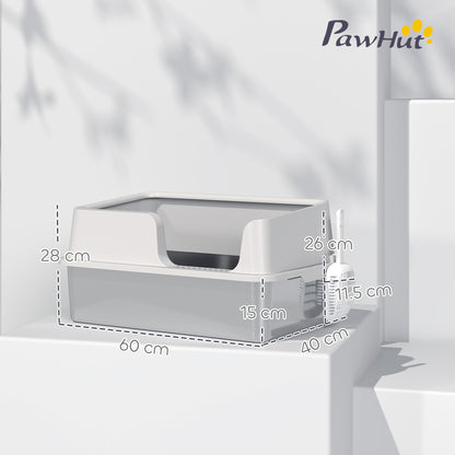 Stainless Steel Litter Box with Detachable Rim, Scoop, Easy Cleaning, Odour-Resistant, 60 x 40 x 28 cm