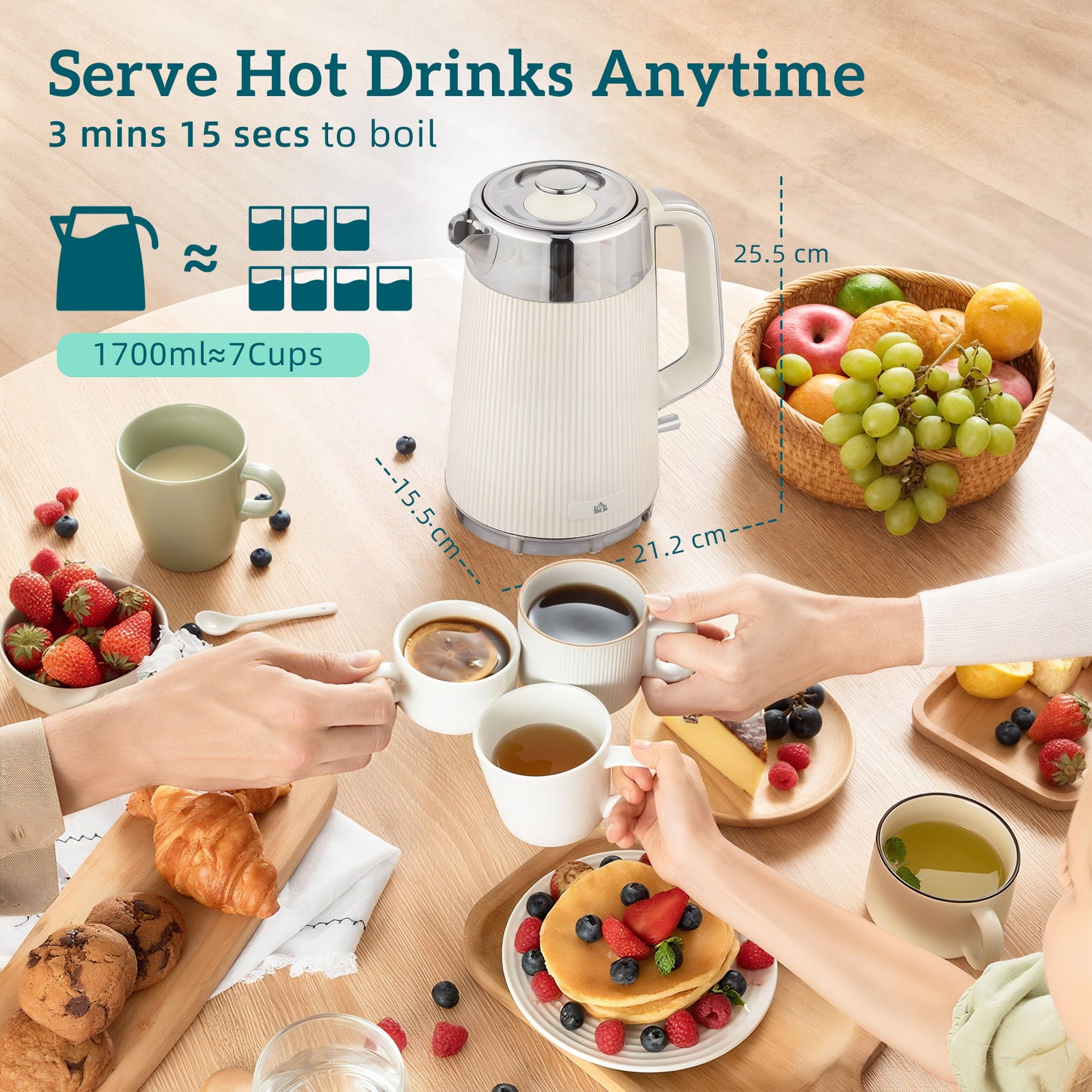 Electric Stainless Steel Kettle and Toaster Set, 3000W 1.7L UK Strix Thermostat Fast Boil Kettle w/ Limescale Filter