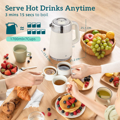 Electric Stainless Steel Kettle and Toaster Set, 3000W 1.7L UK Strix Thermostat Fast Boil Kettle w/ Limescale Filter