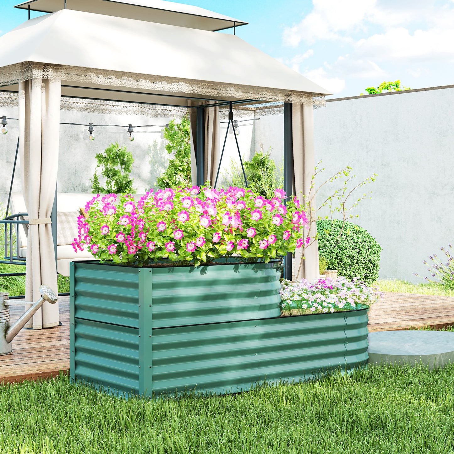 Two-Tier Galvanised Steel Garden Planter - Dark Green