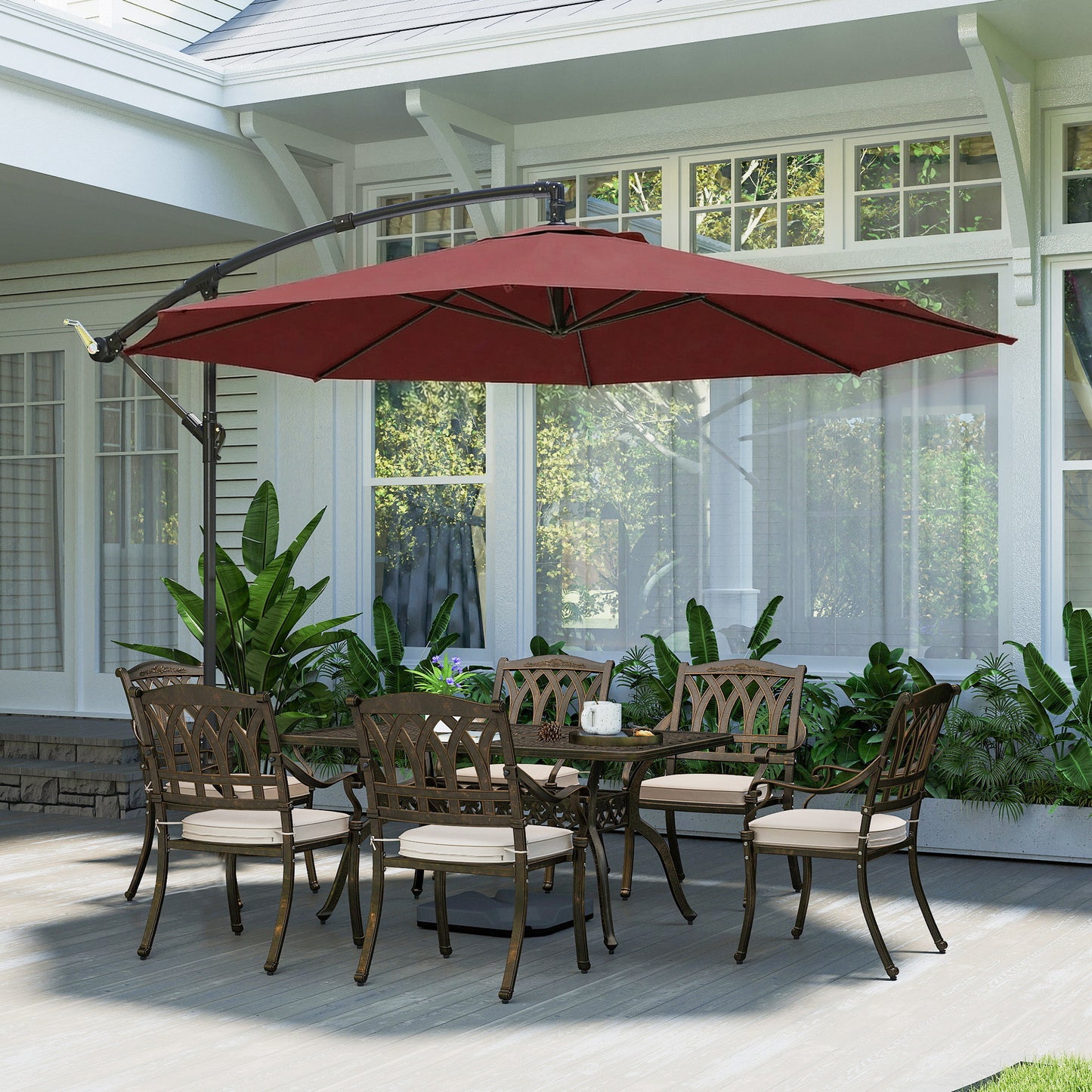 3 m Overhanging Cantilever Parasol, with Cross Base - Wine Red