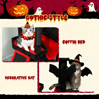 Gothic Cat Tree, 152 cm Multi-Level Cat Tower for Large Cats with Coffin Bed, Large Condo, for Halloween