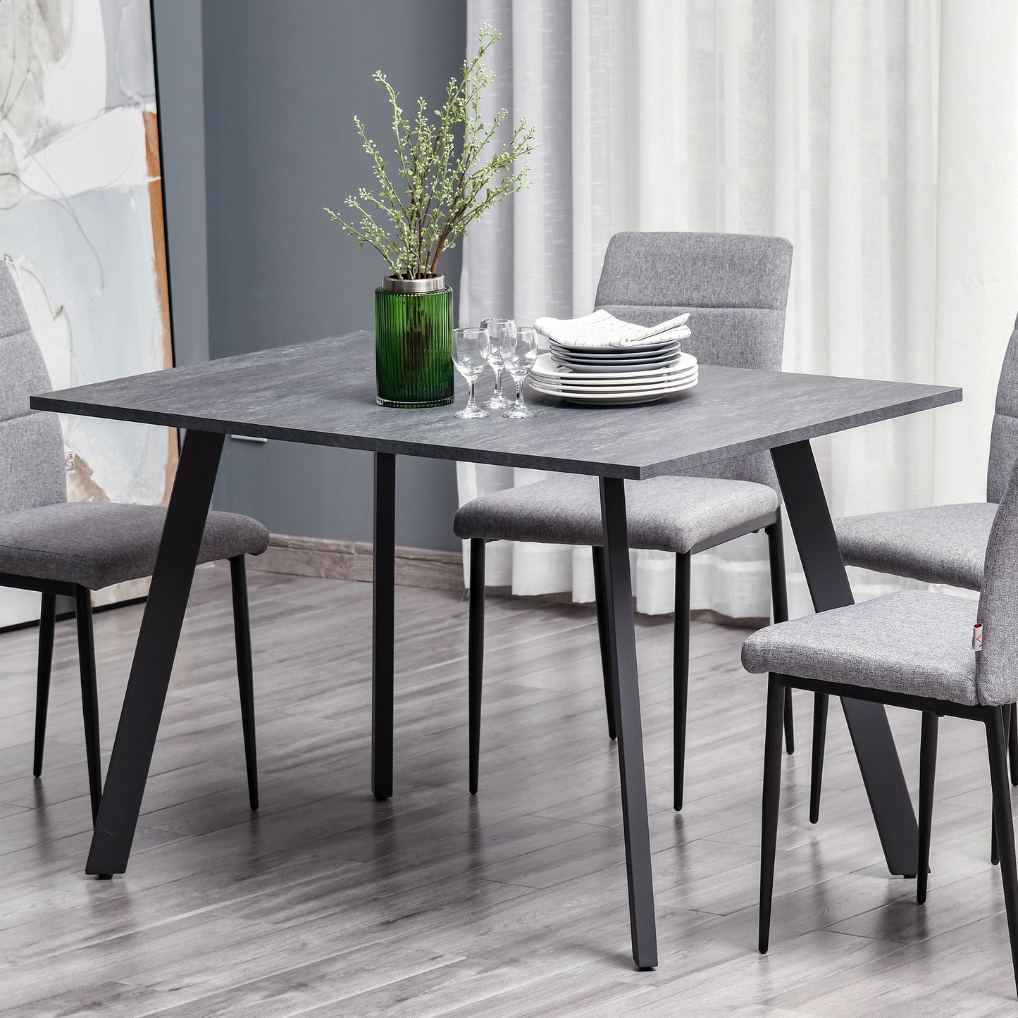 Dining Table, Contemporary Rectangle Kitchen Table with Metal Legs and Spacious Tabletop for Dining Room, Living Room