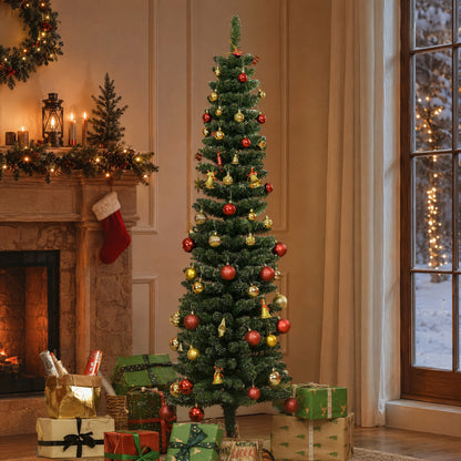 5.5FT Artificial Snow Dipped Christmas Tree Xmas Pencil Tree Holiday Home Indoor Decoration with Foldable Black Stand, Green