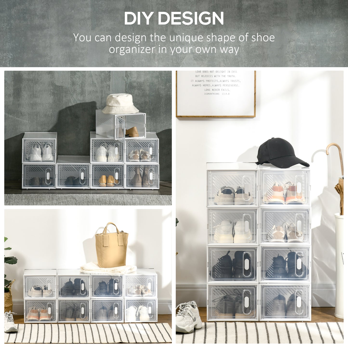 8PCS Clear Shoe Box, Plastic Stackable Shoe Storage Box for UK/EU Size up to 8.5/43 with Magnetic Door for Women/Men