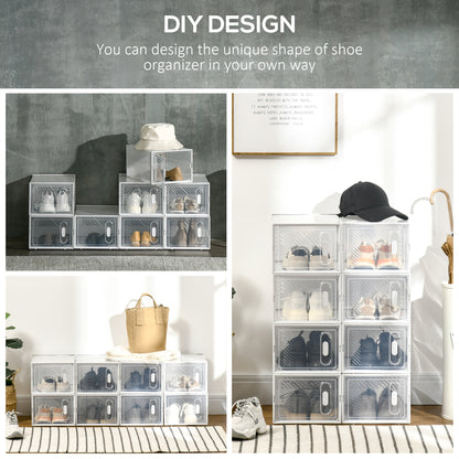 8PCS Clear Shoe Box, Plastic Stackable Shoe Storage Box for UK/EU Size up to 8.5/43 with Magnetic Door for Women/Men
