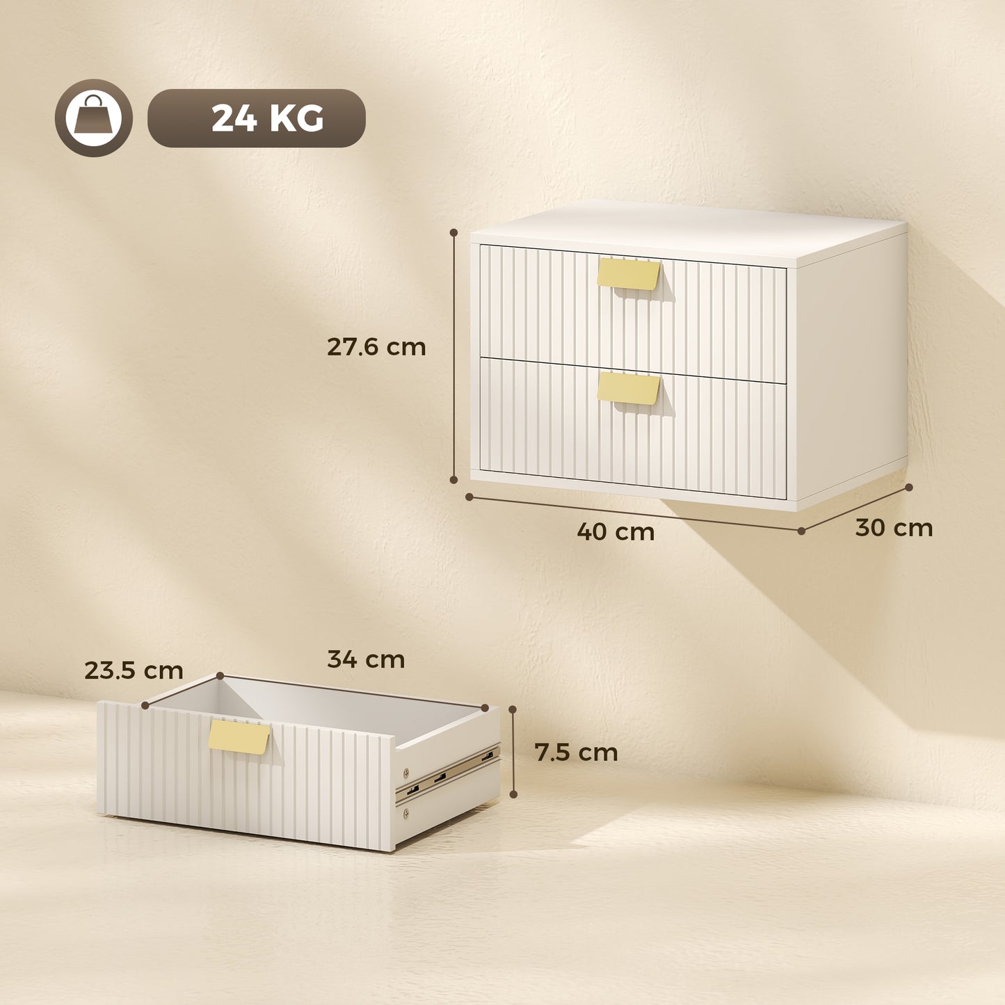 Modern Floating Nightstands Set of 2, Wall Mounted Bedside Tables with 2 Drawers, White