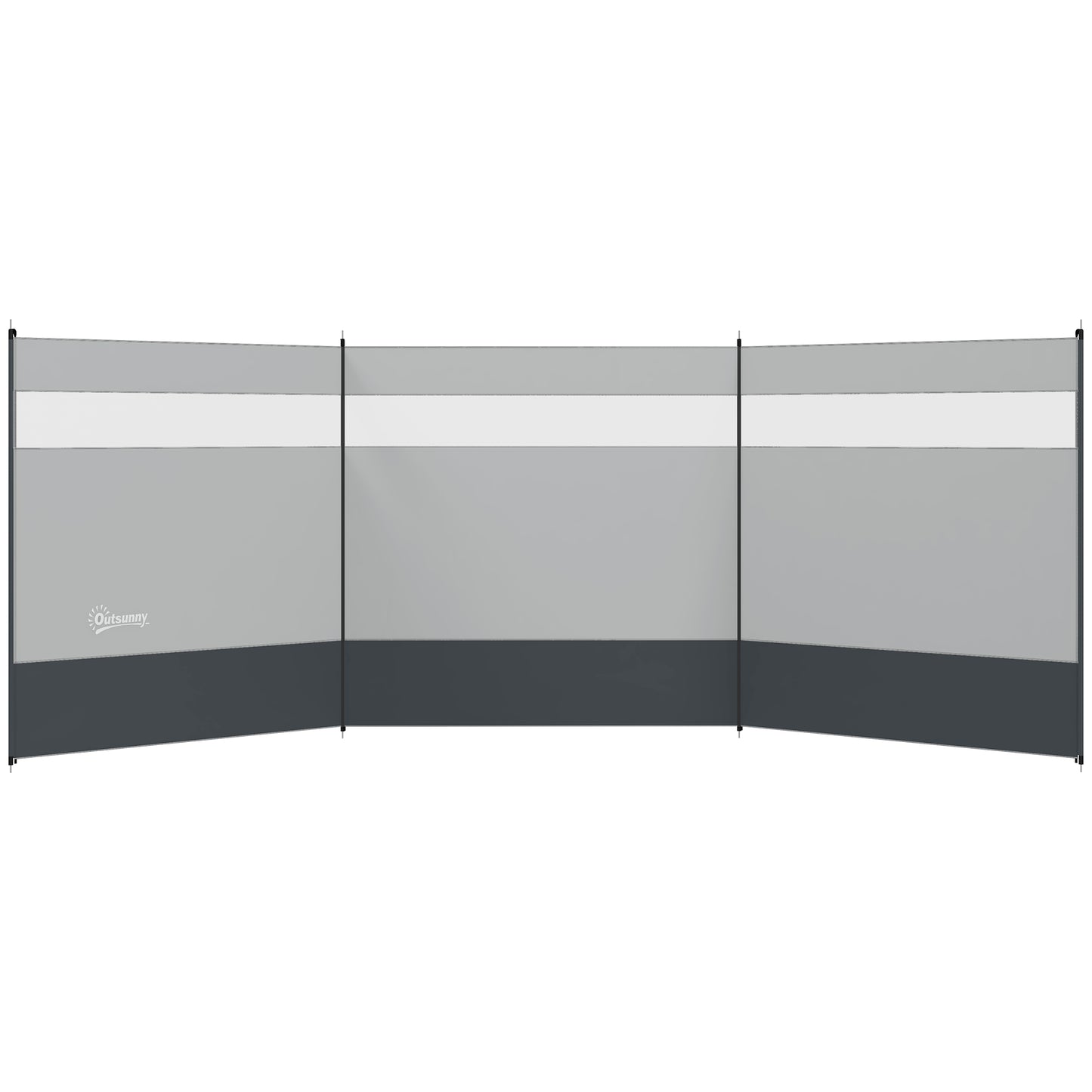Camping Windbreaker with Clear Windows, Carry Bag and Steel Poles, for Beach Caravan Campervan, 440 x 140cm, Grey