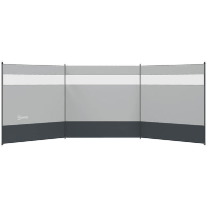 Camping Windbreaker with Clear Windows, Carry Bag and Steel Poles, for Beach Caravan Campervan, 440 x 140cm, Grey