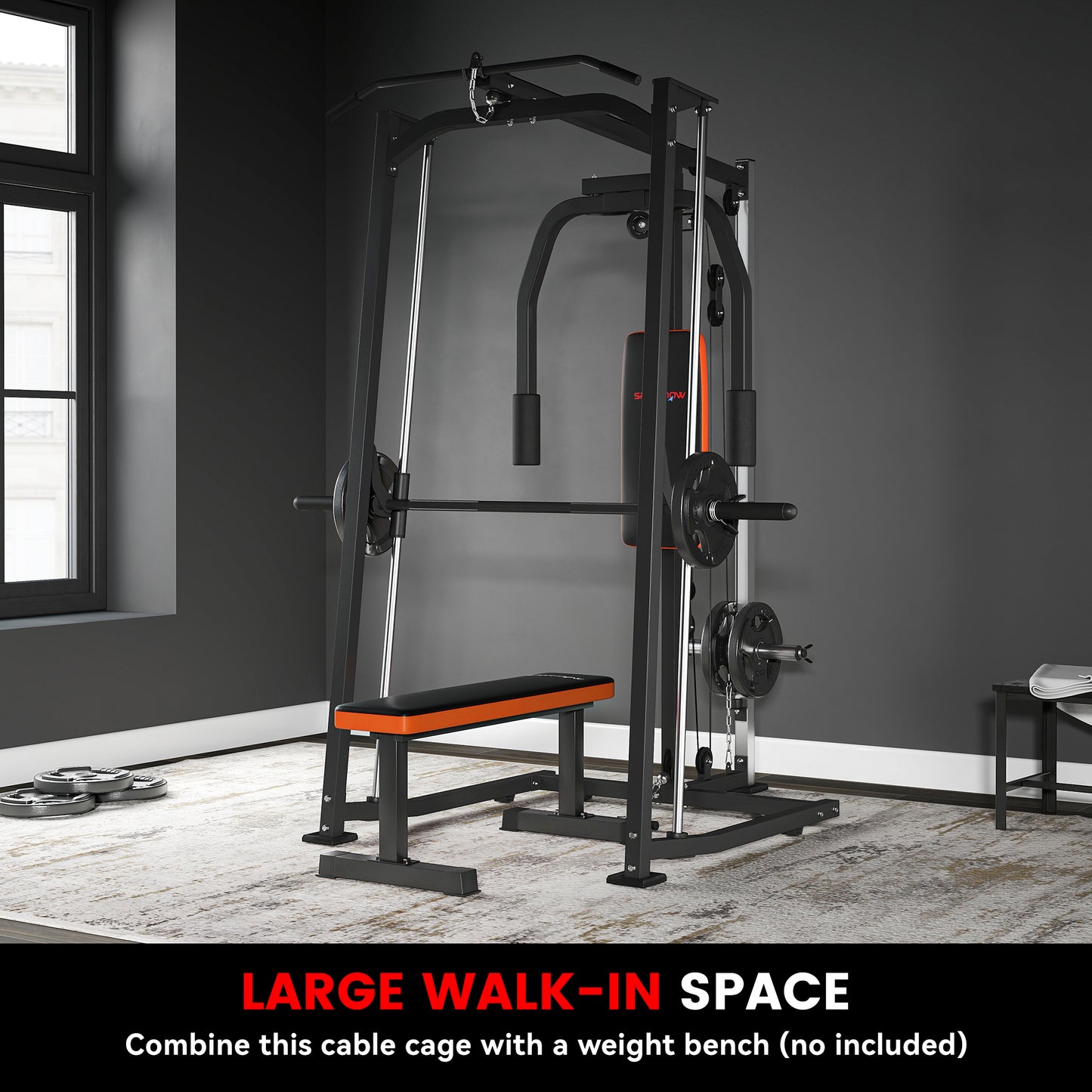 3-in-1 Gym Station with 17-level Squat Rack Dual Cable Pulley System Home Strength Training, Black
