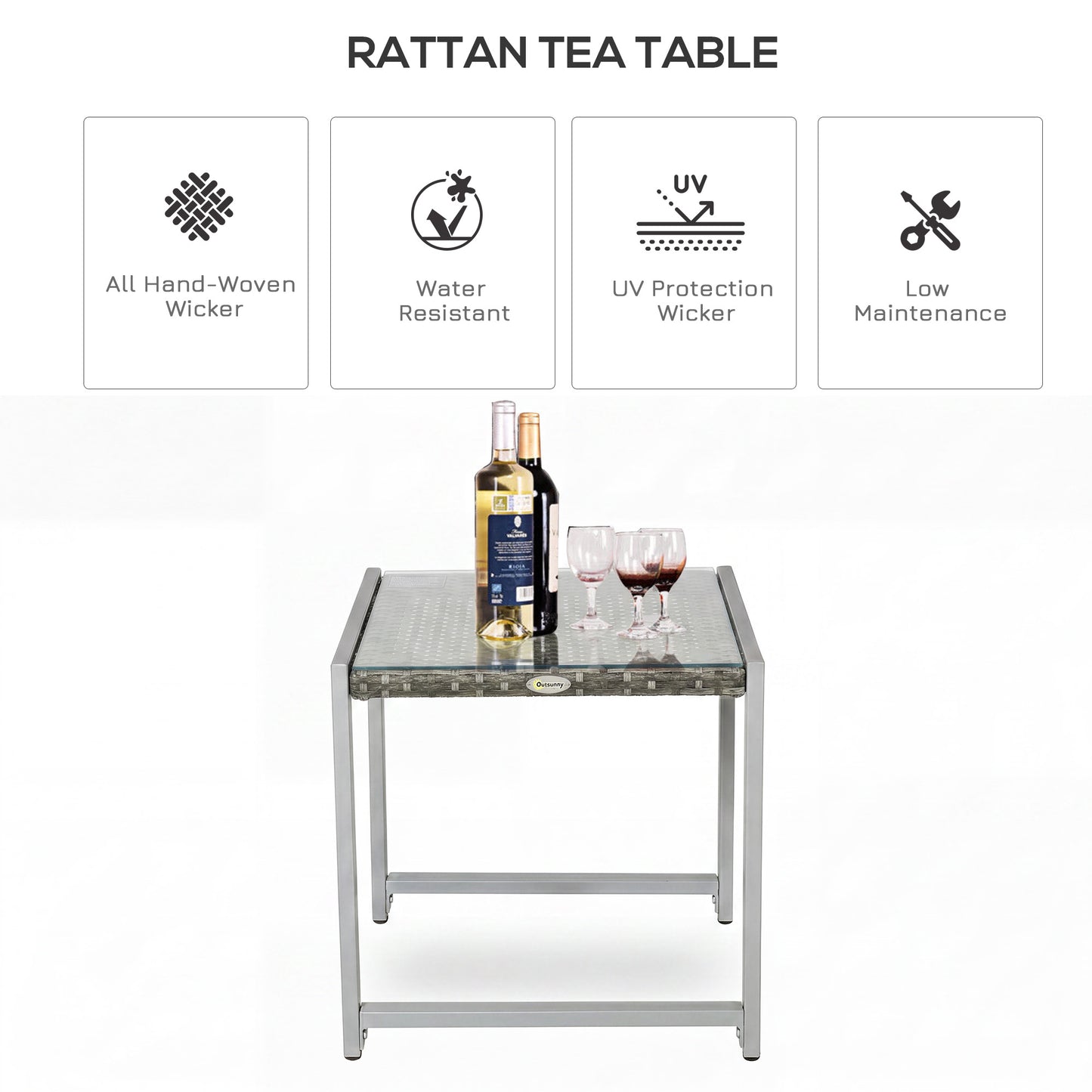 Rattan End Table Side Coffee Desk Outdoor Patio Wicker Sofa Chat Garden Furniture