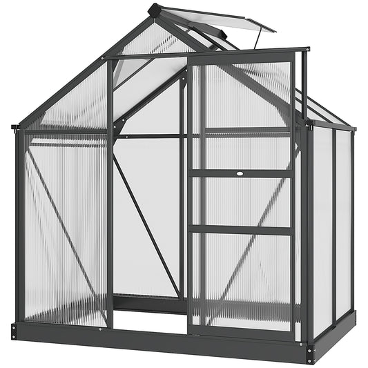 6 x 4ft Polycarbonate Greenhouse, Large Walk-In Green House with Slide Door and Window