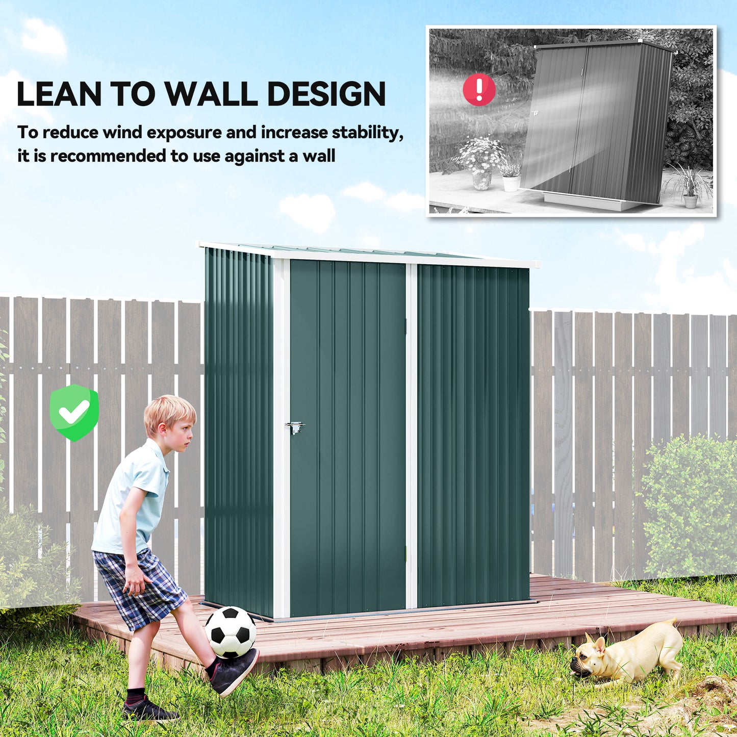 5.3 x 3.1ft Corrugated Steel Garden Shed - Green