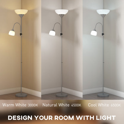 LED Floor Lamp for Living Room, 180cm Tall Standing Lamp, Mother and Child Uplighter with Adjustable Gooseneck
