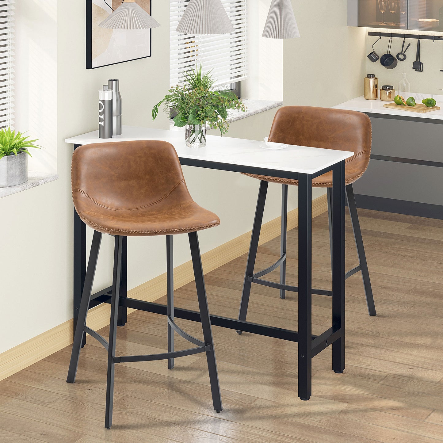 HOMCM Kitchen Stools Set of 2, 97cm Sitting Height with Integrated stable structure, Brown