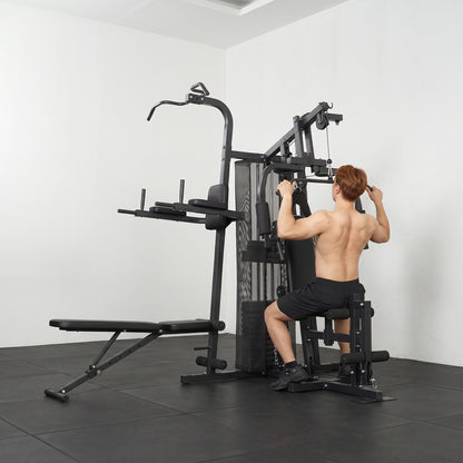 All-in-One Home Gym Machine, Multifunctional Power Cage with 69 kg Weight Stack and Pulley System, Black