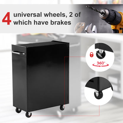 5-Drawer Tool Box on Wheels, Lockable Tool Storage Cabinet with EVA Pat, Black