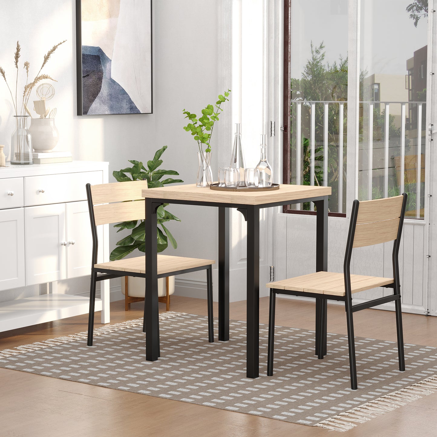 Compact 3-Piece Dining Set – Light Wood