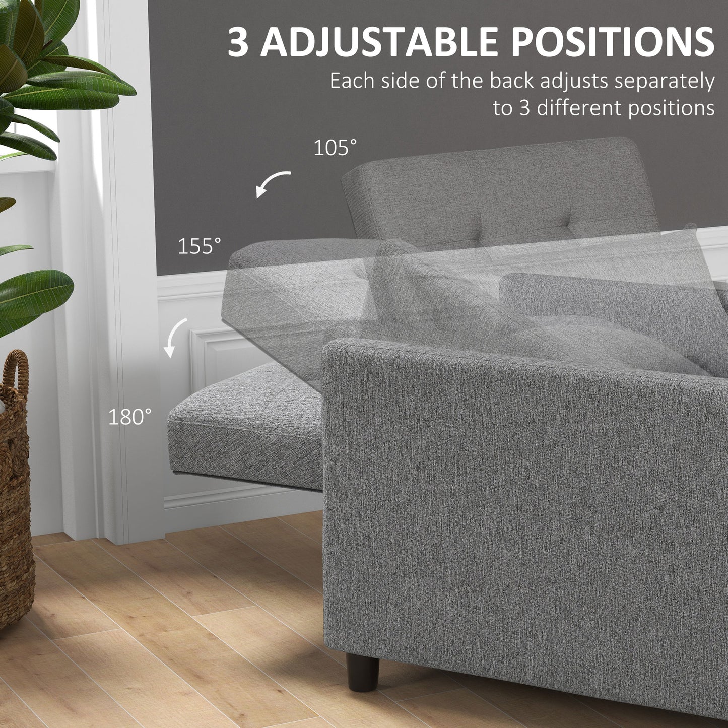 3-In-1 Single Chair Bed with Adjustable Backrest, Pillow and Footrest for Living Room, Grey