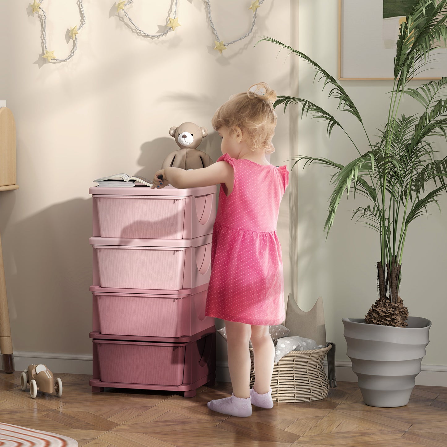 Four-Tier Kids Storage Boxes, with Four Drawers, Pink