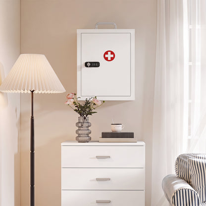 Wall Mount Medicine Cabinet with Combination and Key Lock, 3 Tier Steel First Aid Cabinet, White