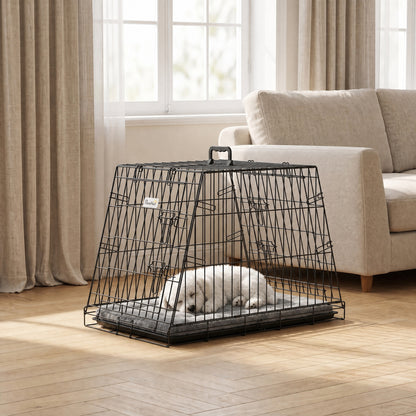 30"(76 cm) Car Dog Crate Collapsible Slanted Travel Small Dog Cage with Tray & Handle 76L x 48W x 53H cm