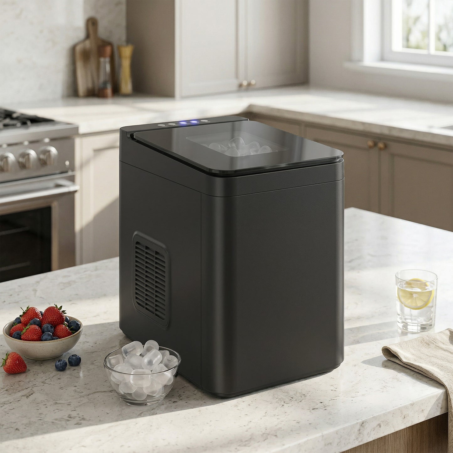 Countertop Ice Maker Machine Self-Cleaning Compact Ice Machine with Ice Scoop and Basket Black