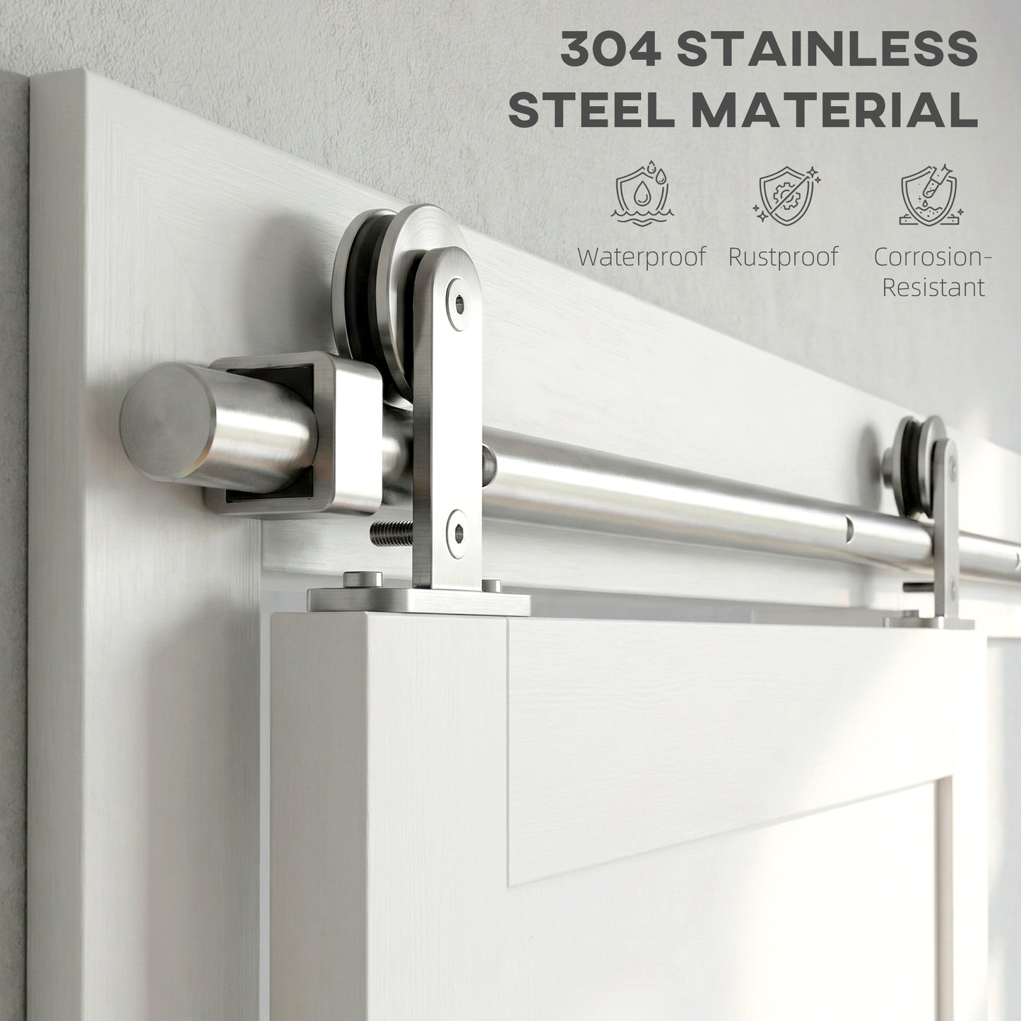 Sliding Door Hardware Kit Smooth Quiet 304 Stainless Steel for 180cm Track Sliver Tone