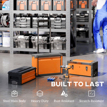 3-in-1 Stackable Rolling Tool Box - Orange