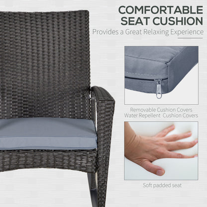 Outdoor PE Rattan Rocking Chair, Garden Rocking Chair Set with Armrest and Cushion, Grey