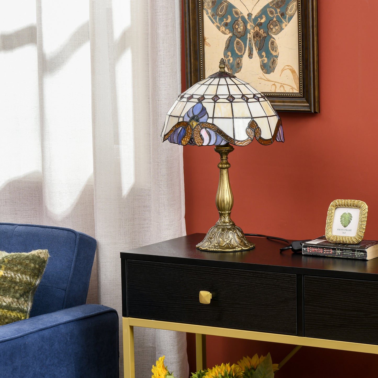Tiffany Stained Glass Table Lamp, Handmade Antique Bedside Lamp, Decorative Night Light for Bedroom, Living room, Home