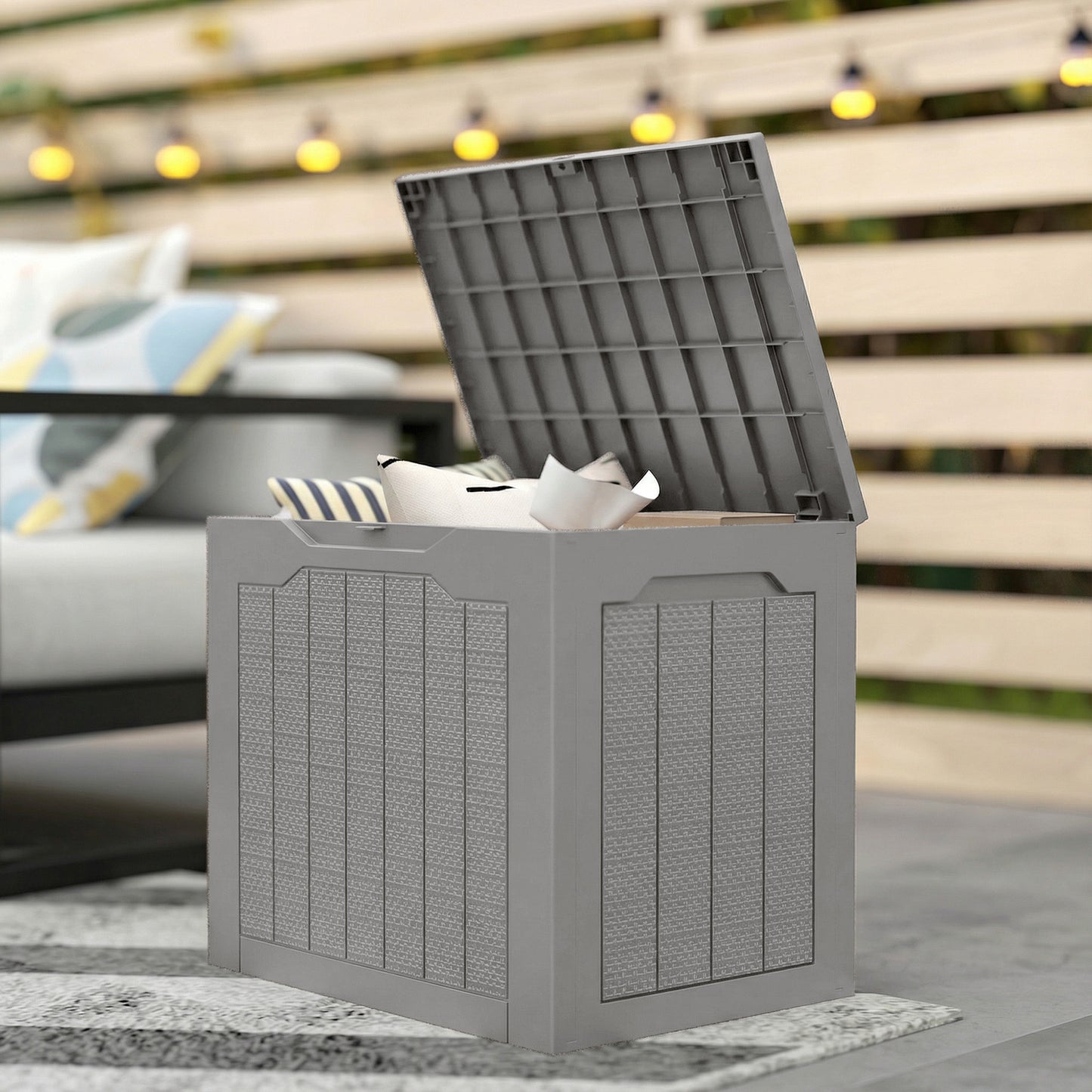 73L Plastic Garden Storage Box, Outdoor Storage Box with Handles, Waterproof Outdoor Storage Container, Khaki