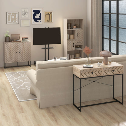 MDF 2-Tier Storage Cabinet Steel Frame Handles Tabletop Unique Home Style Organiser, 80H x 80L x 29.5Wcm-Oak
