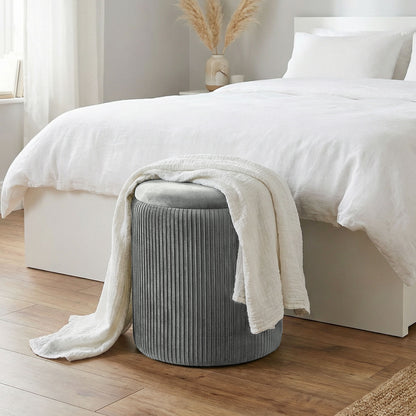 Storage Ottoman Modern Velvet Round Foot Stool for Living Room Bedroom 45 cm Grey