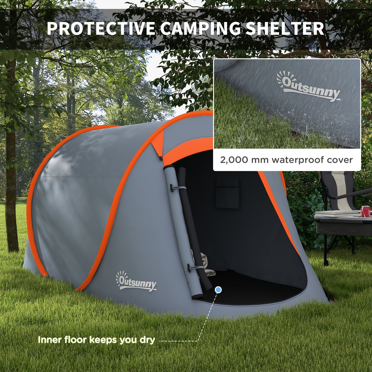 Two-Man Pop-Up Dome Tent, with Accessories - Grey
