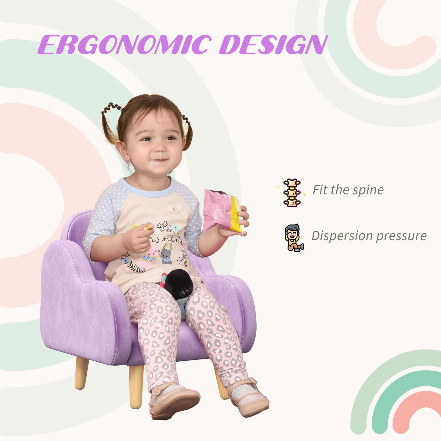 ZONEKIZ Kids Armchair Toddler Sofa Children Chair with Arm Rest, Wooden Frame, Velvet, PP Legs, Cloud Shape