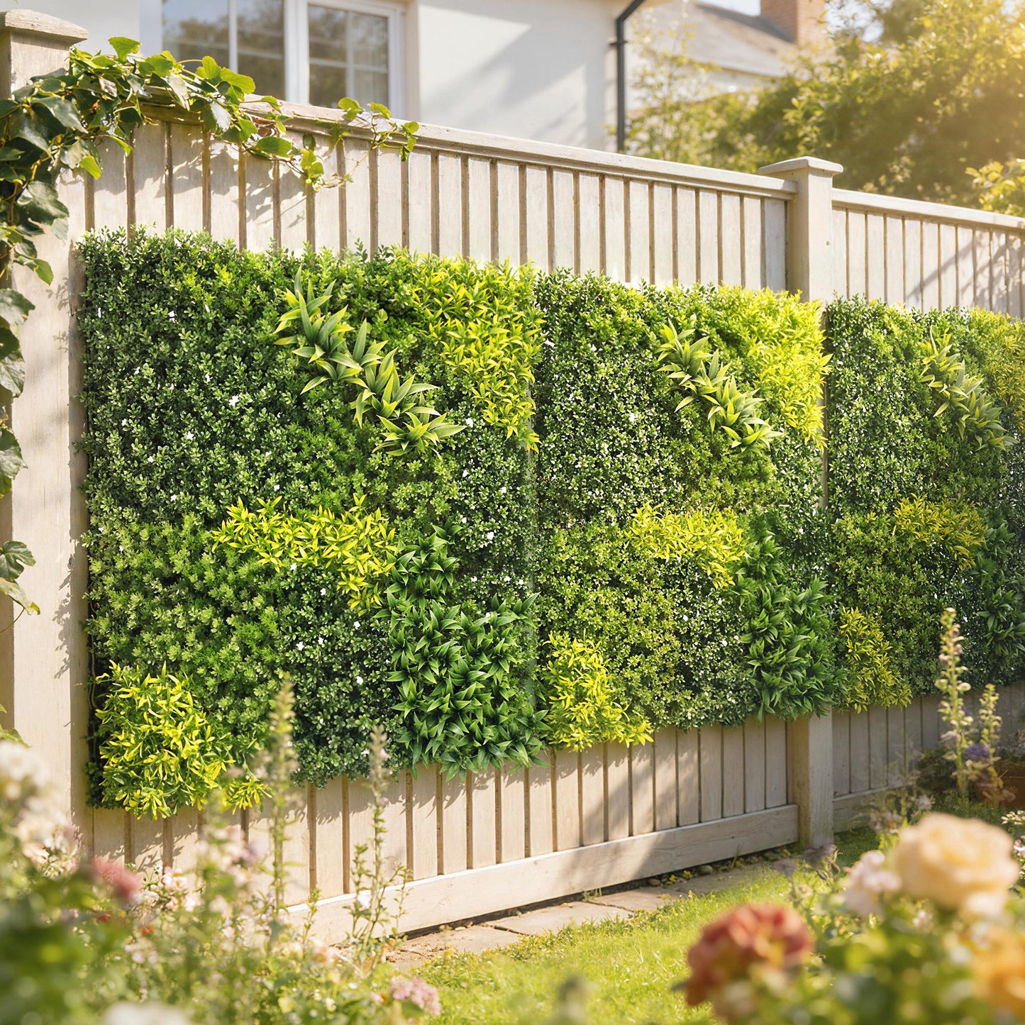 Artificial Plant Wall Panel, 100x100 cm Artificial Grass Backdrop Wall, Green