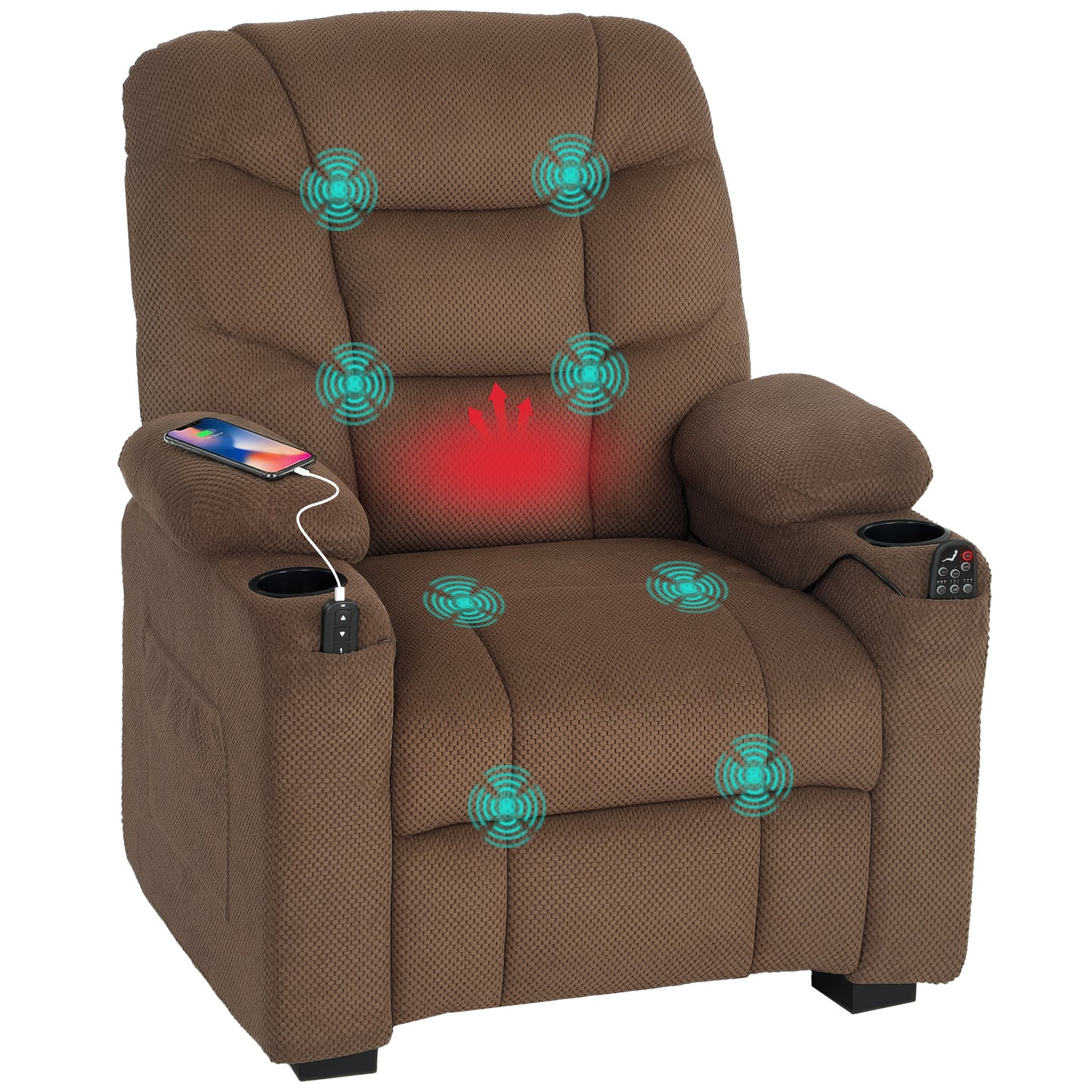 Electric Massage Recliner Armchair with Vibration, Heat, Whisper-Quiet Motor, Memory Function