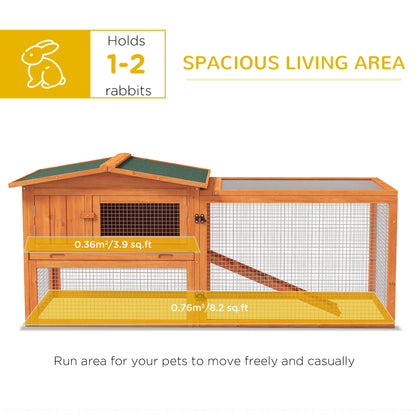 Rabbit Hutch with Run Wooden Guinea Pig Hutch Outdoor Bunny Cage Hide House with Sliding Tray, Hay Rack, Ramp