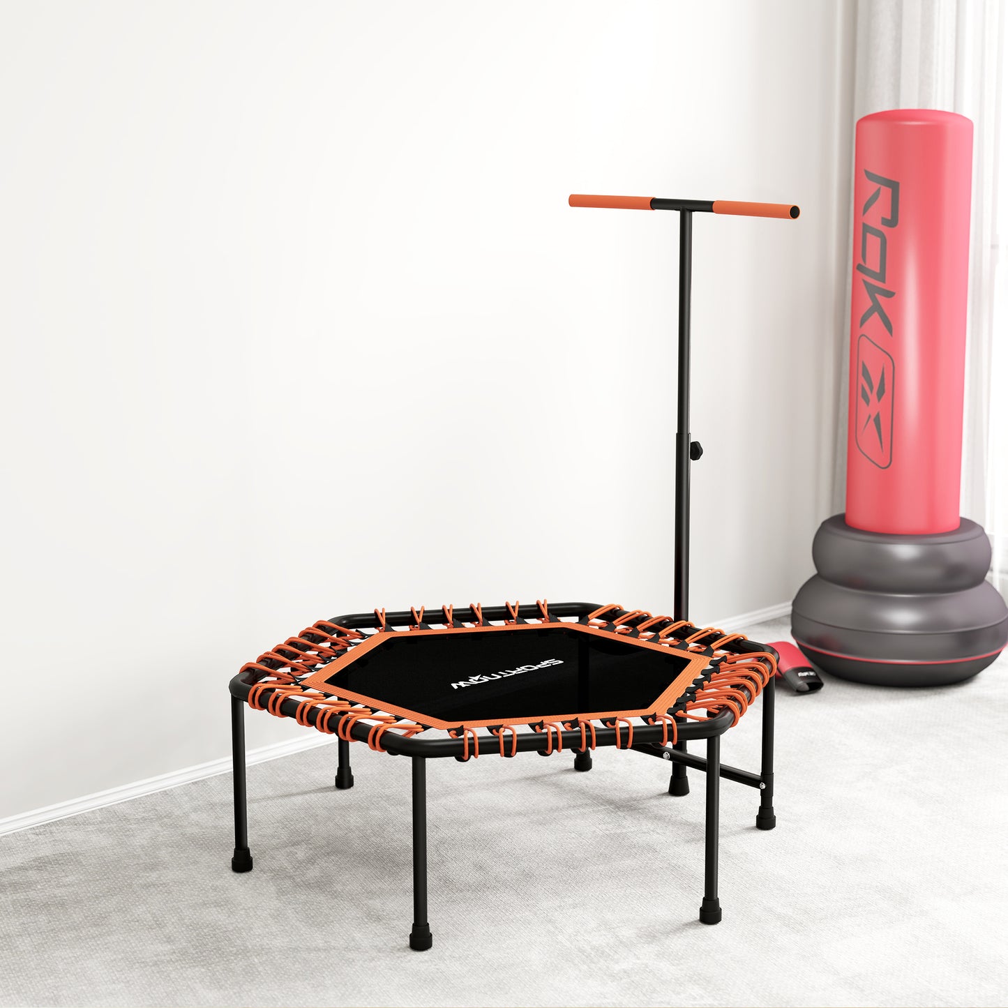 45" Rebounder Trampoline for Adults, Quiet Bungee Rebounder with LED Lights and Adjustable Handle, Orange