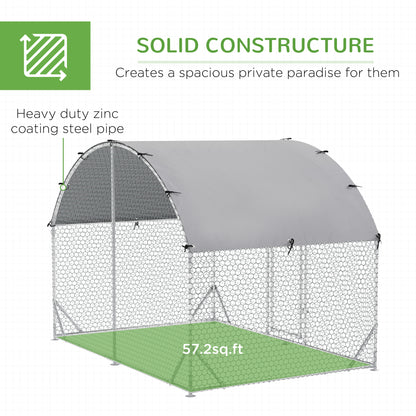 Walk In Chicken Run Galvanised Chicken Coop Hen Poultry House Cage Water-Resist Cover, Silver