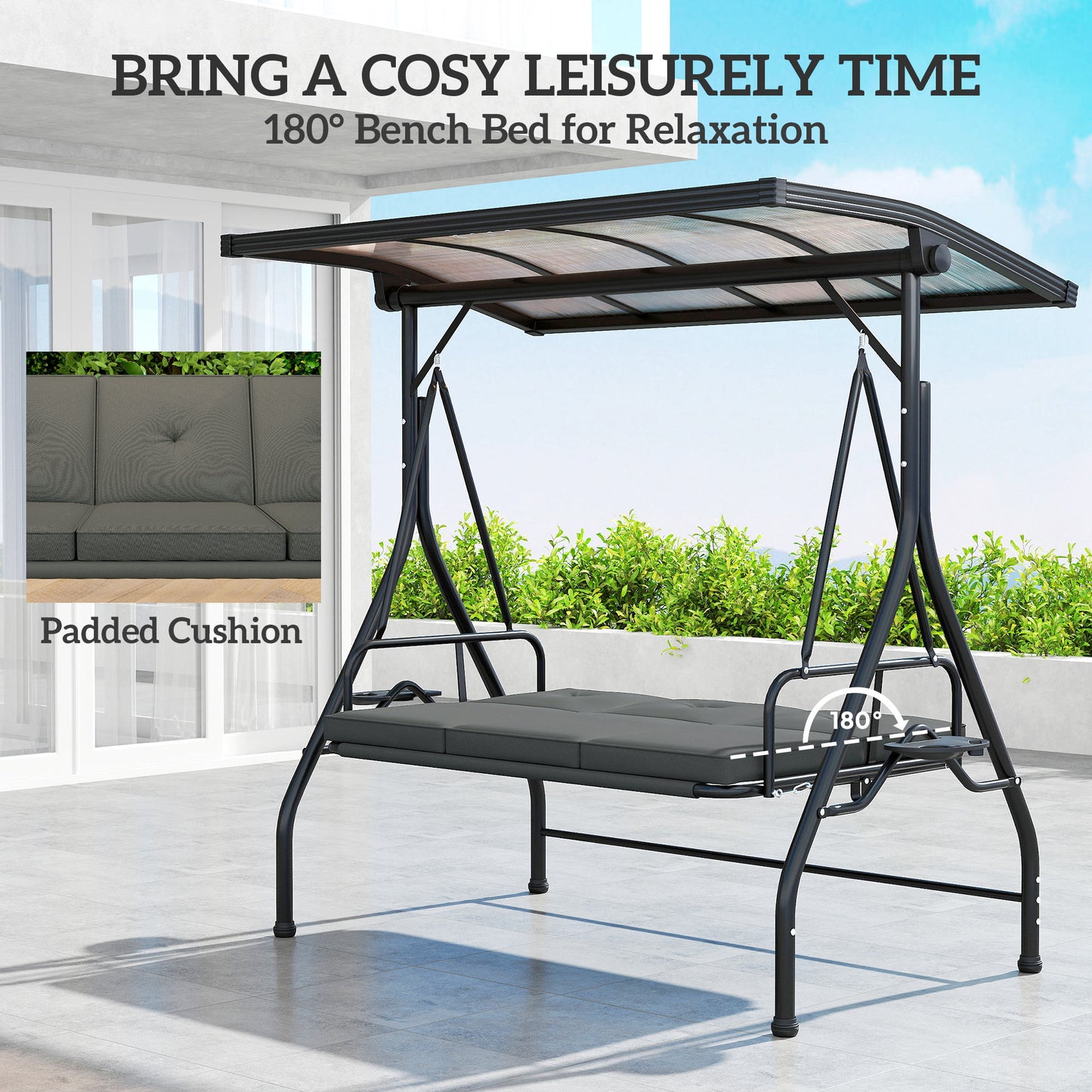 Convertible Three-Seater Swing Bench Bed - Dark Grey