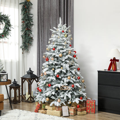 6 ft Artificial Flocked Christmas Tree with 1182 Branches, Hinged Xmas Tree with Foldable Metal Stand
